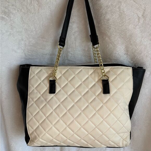 Betsey Johnson Black and White Floral Tote with Metal Embellishments - Picture 6 of 12